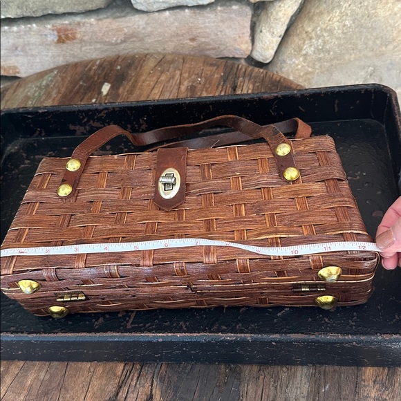 Simon Straw Bags Vintage basket, weave wicker purse with leather - Picture 8 of 16